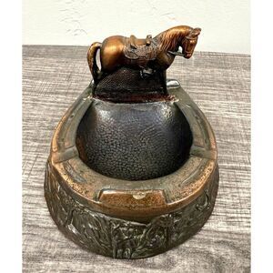 Vintage Dodge Antique Brass Bronze Horse Shoe Cigar Cigarette Ashtray USA